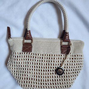The Sak Ivory Gold Sparkly Crochet Knit Handbag